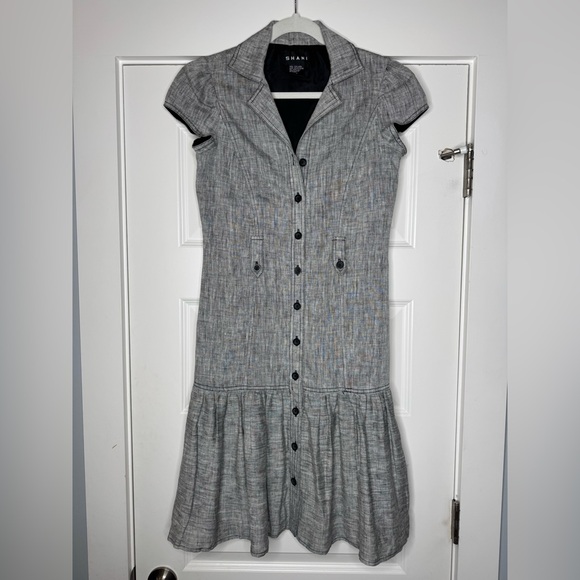 SHANI Linen Drop Waist Gray Ruffle Dress Size 4 ASO Melinda Clarke - Picture 3 of 7